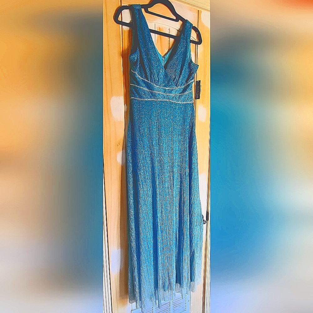 NWT Blue Ombre R&M Richard's Evening Gown w/Rhinestone Waist Trim-Size 6